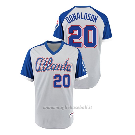 Maglia Baseball Hombre Atlanta Braves 20 Josh Donaldson Turn Back The Clock 1979 Autentico Grigio Blu